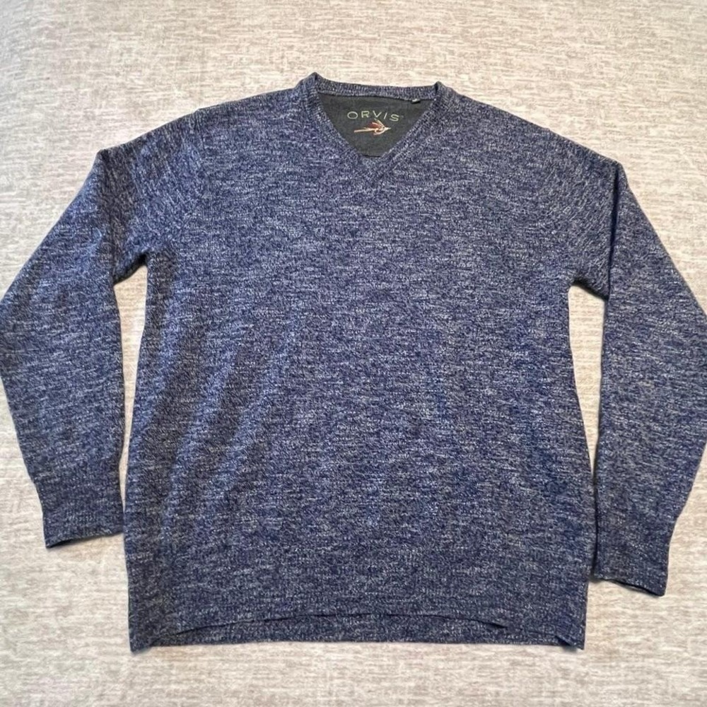 Orvis Men's‎ Medium Blue Heather 100% Merino Wool V-Neck Sweater